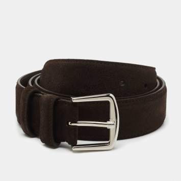 Pre Owned Loro Piana Dark Brown Suede Buckle Belt 100CM