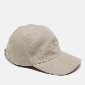 Pre Owned Loro Piana Light Grey Logo Embroidered Linen Baseball Cap M