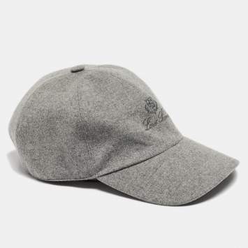 Pre Owned Loro Piana Grey Logo Embroidered Cashmere Storm System Cap L
