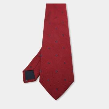 Pre Owned Loro Piana Maroon Motif Pattern Silk Traditional Tie