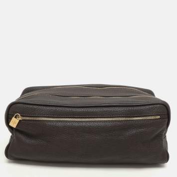 Pre Owned Loro Piana Brown Leather Dopp Kit Pouch