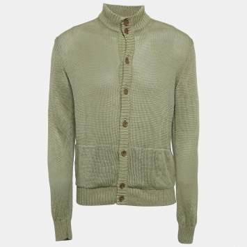 Pre Owned Loro Piana Light Green Linen Knit Button Front Cardigan L