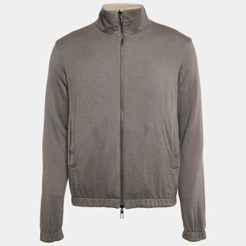 Pre Owned Loro Piana  Green Synthetic and Cashmere Reversible Windmate Bomber Jacket M