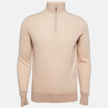Pre Owned Loro Piana Pink Cashmere Half-Zip Roadster Mezzocollo Sweater L