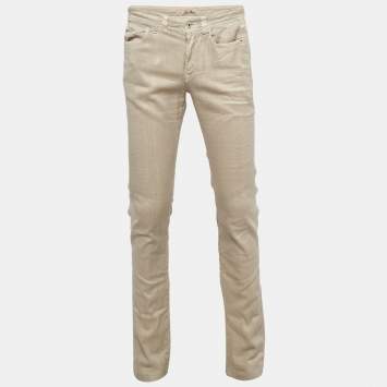 Pre Owned Loro Piana Beige Cotton Straight Leg Pants S