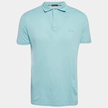 Pre Owned Loro Piana Blue Pique Cotton Polo T-Shirt M