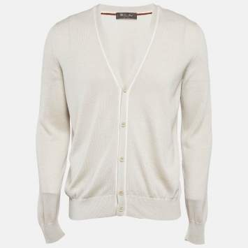 Pre Owned Loro Piana Cream Cashmere Knit Button Front Cardigan L