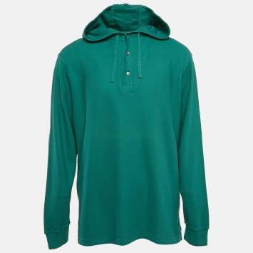 Pre Owned Loro Piana Green Pique Cotton Knit Hooded Jumper XXXL