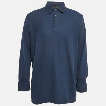 Pre Owned Loro Piana Blue Pique Cotton Long Sleeve Polo T-Shirt 4XL