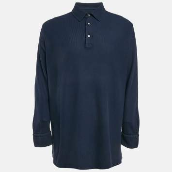 Pre Owned Loro Piana Navy Blue Cotton Full Sleeve Polo T-Shirt 4XL