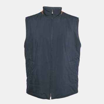 Pre Owned Loro Piana Navy Blue Synthetic High Neck Zip-Up Vest XL