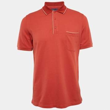 Pre Owned Loro Piana Orange Pique Cotton Polo T-Shirt M