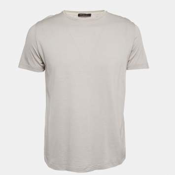 Pre Owned Loro Piana Grey Cotton Blend Crew Neck T-Shirt M