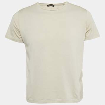 Pre Owned Loro Piana Beige Silk Blend Crew Neck T-Shirt S