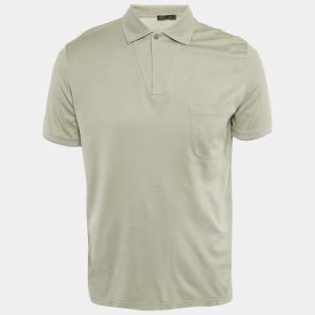 Pre Owned Loro Piana Light Green Silk Blend Polo T-Shirt M