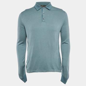 Pre Owned Loro Piana Blue Silk Full Sleeve Polo T-Shirt L