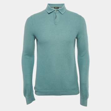 Pre Owned Loro Piana Blue Cotton Blend Full Sleeve Polo T-Shirt L