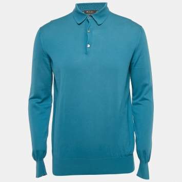 Pre Owned Loro Piana Blue Cotton Full Sleeve Polo T-Shirt M