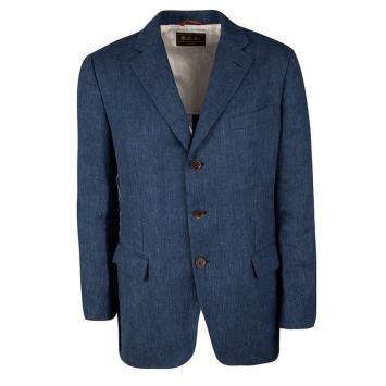 Pre Owned Loro Piana Blue Linen Tailored Blazer L