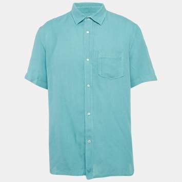 Pre Owned Loro Piana Blue Linen Short Sleeve Shirt XL