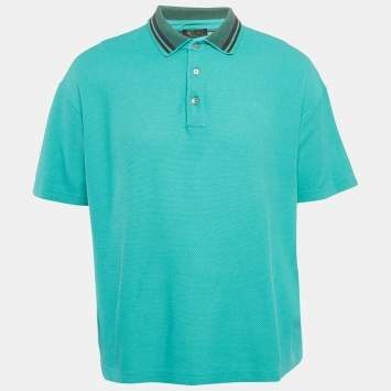 Pre Owned Loro Piana Blue Cotton Pique Polo T-Shirt XXXL