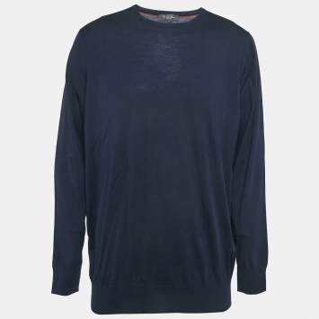 Pre Owned Loro Piana Navy Blue Wool Crew Neck Sweater 4XL
