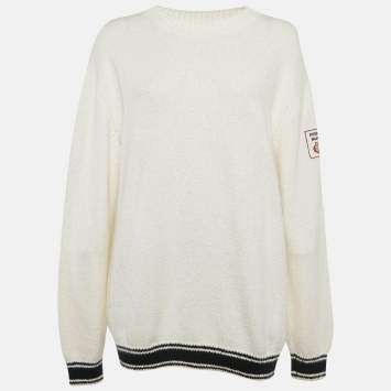 Pre Owned Loro Piana White Cotton Applique Detail Jumper XXXL