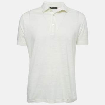 Pre Owned Loro Piana White Linen Jersey Polo T-Shirt L