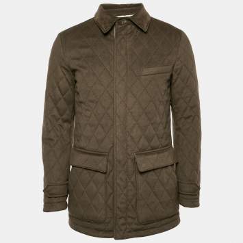 Loro Piana Khaki Brown Cashmere Quilted Storm System Jacket XS