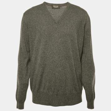 Pre Owned Loro Piana Grey Cashmere V-Neck Sweater XL 