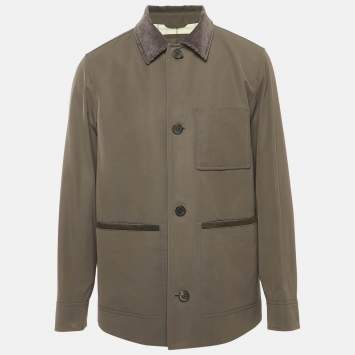 Loro Piana Grey Corduroy Collar Gabardine Jacket M