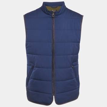 Pre Owned Loro Piana Navy Blue Nylon Padded Gilet Jacket L