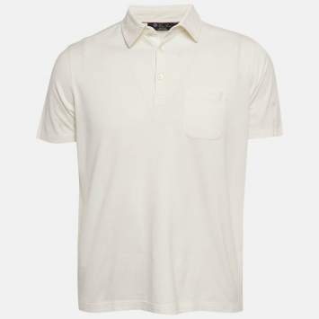Pre Owned Loro Piana My Gold White Cotton & Silk Knit Polo T-Shirt L