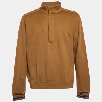 Loro Piana Brown Cotton & Cashmere High Neck Sweater XL