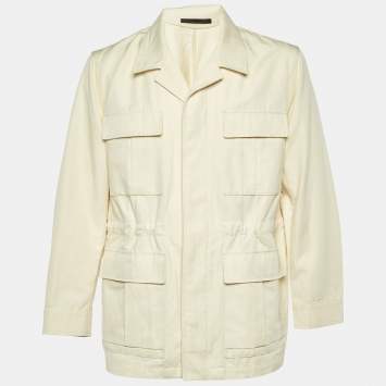 Loro Piana Cream Cotton and Linen Button Front Utility Jacket M