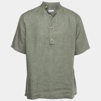 Pre Owned Loro Piana Sage Green Linen Hakusan Short Sleeve Shirt M