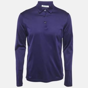 Pre Owned Loro Piana Navy Blue Cotton Long Sleeve Polo T-Shirt M