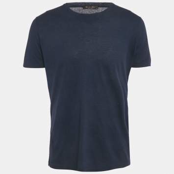 Pre Owned Loro Piana Navy Blue Cotton Round Neck T-Shirt M