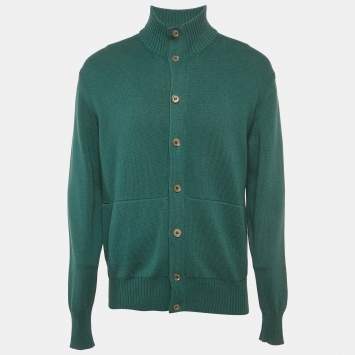 Pre Owned Loro Piana Teal Green Cotton Knit Cardigan XL