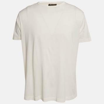 Pre Owned Loro Piana Off - White Silk & Cotton Knit T-Shirt XXL