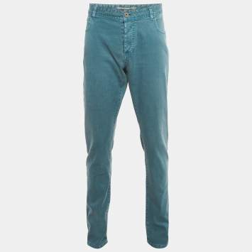 Pre Owned Loro Piana Teal Green Denim Relaxed Fit Jeans XL Waist 39" 