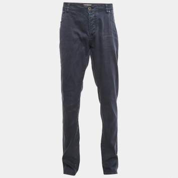 Pre Owned Loro Piana Blue Linen Blend Relaxed Fit Trousers 3XL