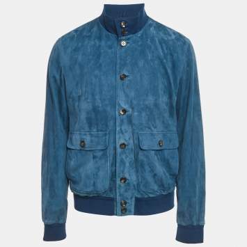 Pre Owned Loro Piana Blue Suede Buttoned Jacket L
