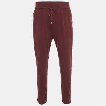 Pre Owned Loro Piana Maroon Cashmere Knit Drawstring Trousers L