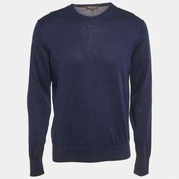 Pre Owned Loro Piana Blue Cotton Knit Crewneck Sweater M
