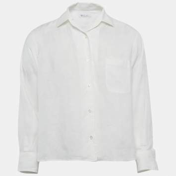 Pre Owned Loro Piana White Linen Button Front Shirt M