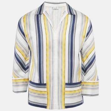 Pre Owned Loro Piana Yellow/Blue Striped Cotton Blend T-Shirt XS