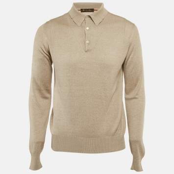 Pre Owned Loro Piana Beige Knit Long Sleeve Polo T-Shirt S