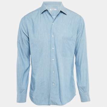 Pre Owned Loro Piana Blue Cotton Chambray Long Sleeve Shirt M