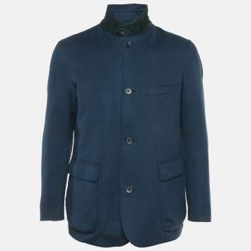 Pre Owned Loro Piana Navy Blue Cashmere Zip Up Jacket Zip Up M